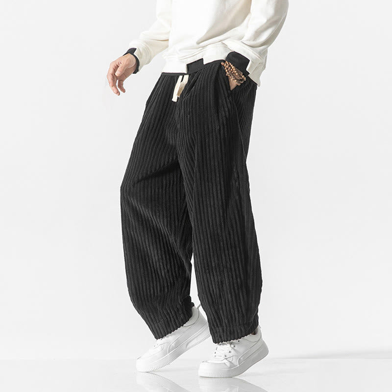 Pantalones harén de pana con cordón y bolsillos para hombre, estilo retro de invierno, con Buddha Stones - image 17