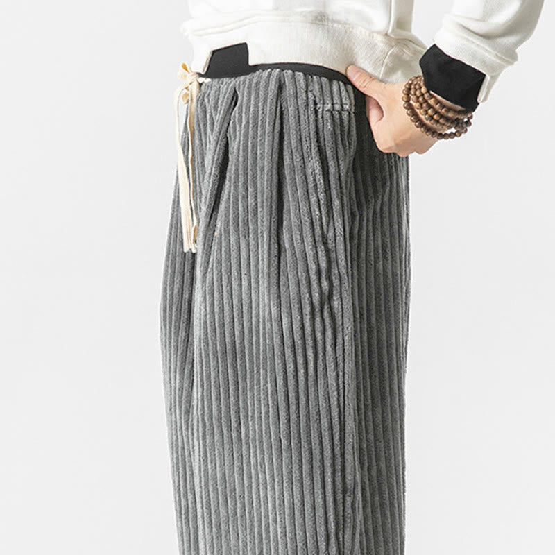 Pantalones harén de pana con cordón y bolsillos para hombre, estilo retro de invierno, con Buddha Stones - image 6