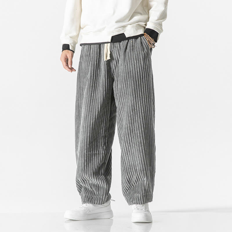 Pantalones harén de pana con cordón y bolsillos para hombre, estilo retro de invierno, con Buddha Stones - Gris - US/UK/AU46, EU56 (5XL) - image 0