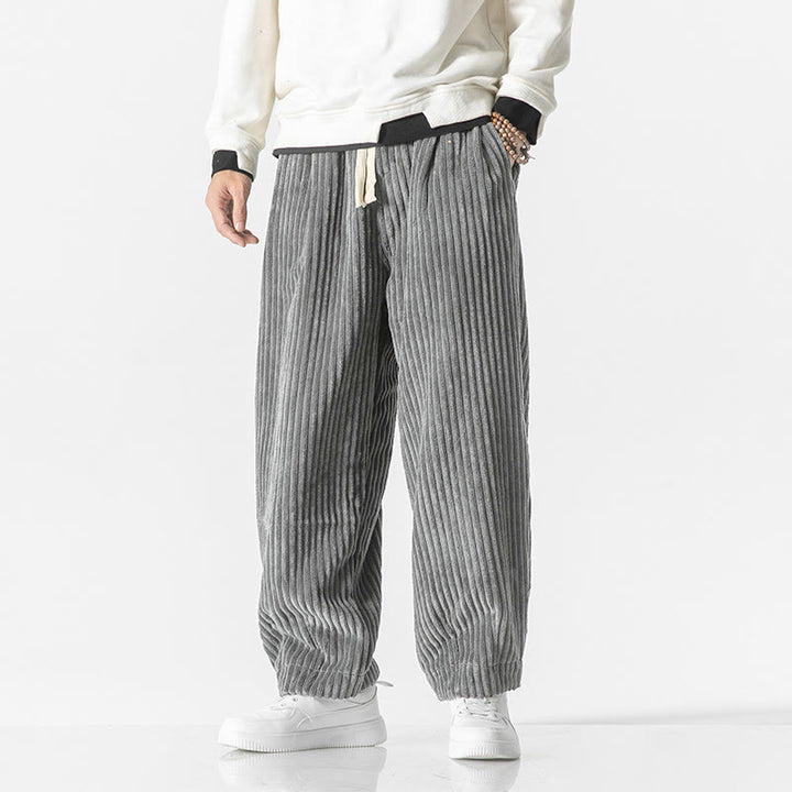 Pantalones harén de pana con cordón y bolsillos para hombre, estilo retro de invierno, con Buddha Stones - Gris - US/UK/AU46, EU56 (5XL) - image 0