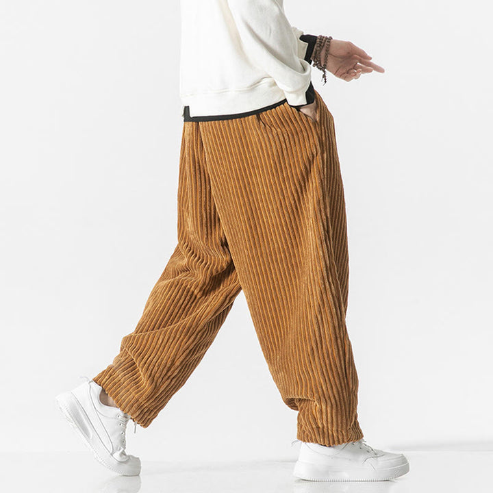 Pantalones harén de pana con cordón y bolsillos para hombre, estilo retro de invierno, con Buddha Stones - image 13