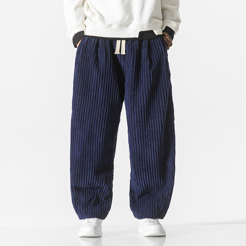 Pantalones harén de pana con cordón y bolsillos para hombre, estilo retro de invierno, con Buddha Stones - Azul medianoche - US/UK/AU46, EU56 (5XL) - image 19