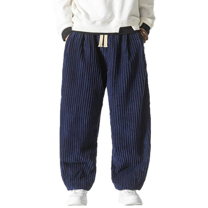 Pantalones harén de pana con cordón y bolsillos para hombre, estilo retro de invierno, con Buddha Stones - image 24
