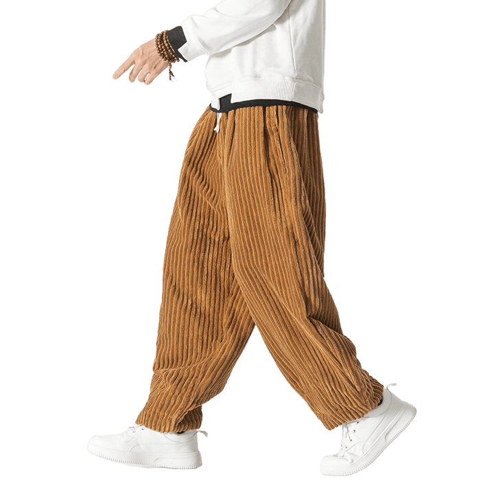 Pantalones harén de pana con cordón y bolsillos para hombre, estilo retro de invierno, con Buddha Stones - image 14