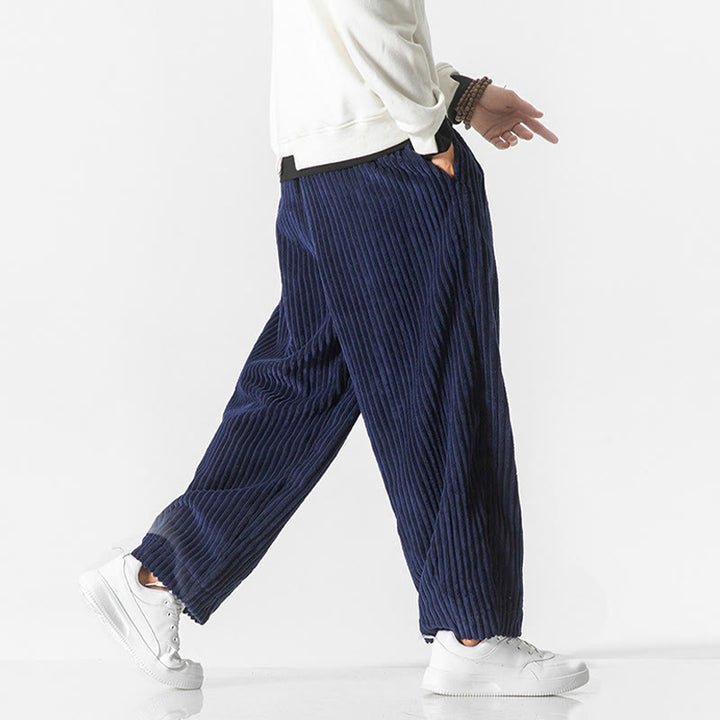 Pantalones harén de pana con cordón y bolsillos para hombre, estilo retro de invierno, con Buddha Stones - image 21