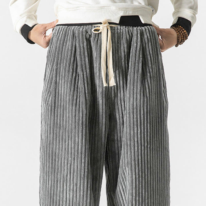 Pantalones harén de pana con cordón y bolsillos para hombre, estilo retro de invierno, con Buddha Stones - image 5