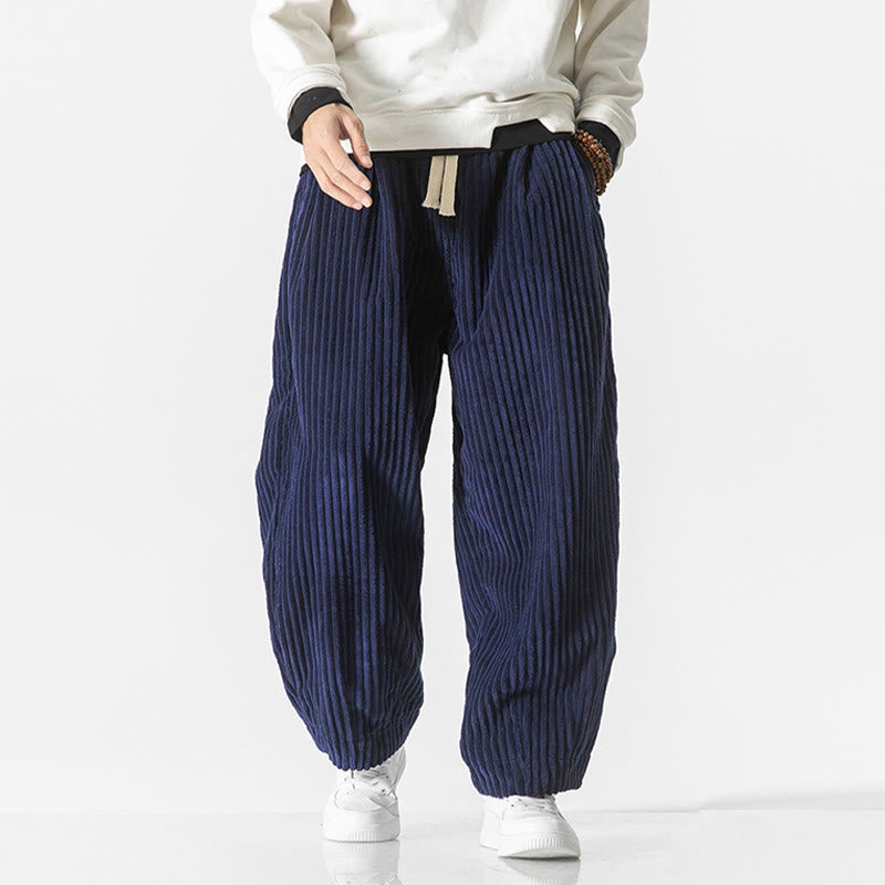 Pantalones harén de pana con cordón y bolsillos para hombre, estilo retro de invierno, con Buddha Stones - image 22