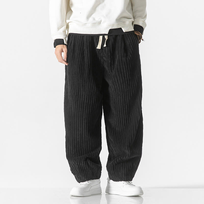 Pantalones harén de pana con cordón y bolsillos para hombre, estilo retro de invierno, con Buddha Stones - Negro - US/UK/AU50, EU60 (5XL) - image 9