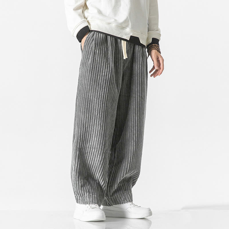 Pantalones harén de pana con cordón y bolsillos para hombre, estilo retro de invierno, con Buddha Stones - image 3