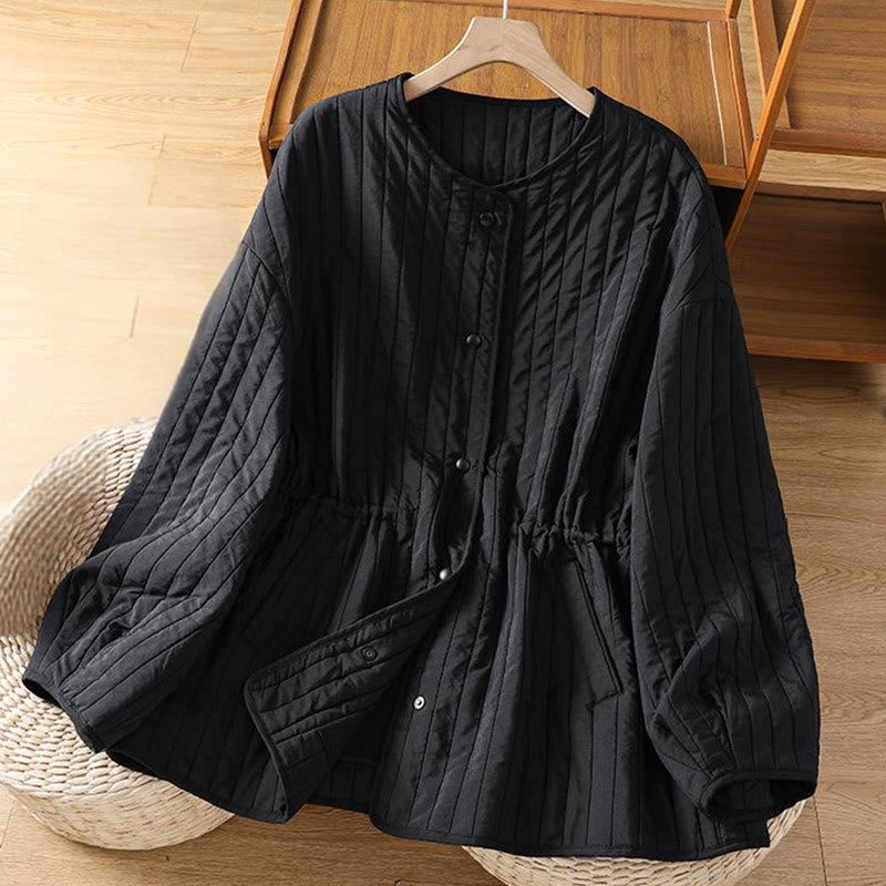 Chaqueta de algodón de manga larga con cuello redondo y cordón ajustable para mujer de Buddha Stones con bolsillo - image 2