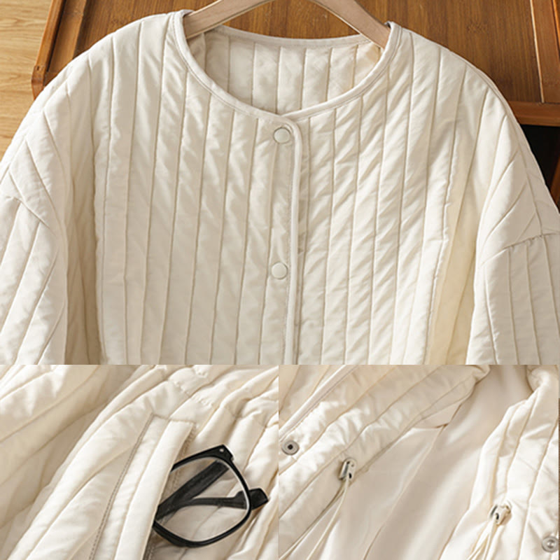 Chaqueta de algodón de manga larga con cuello redondo y cordón ajustable para mujer de Buddha Stones con bolsillo - image 21