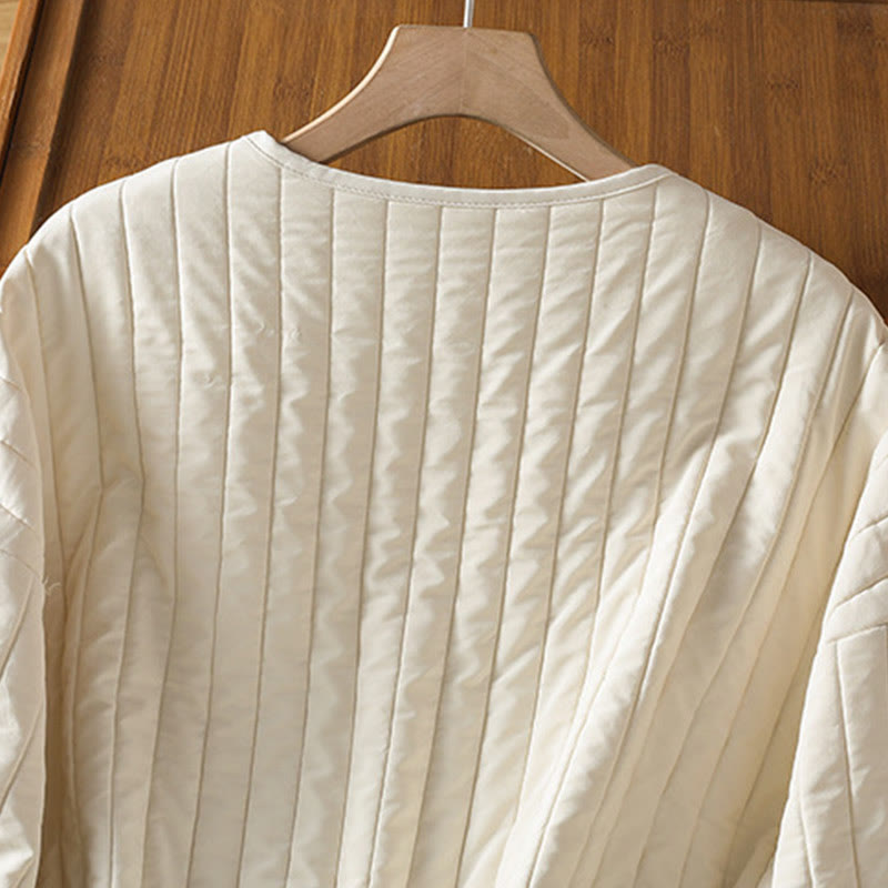 Chaqueta de algodón de manga larga con cuello redondo y cordón ajustable para mujer de Buddha Stones con bolsillo - image 13