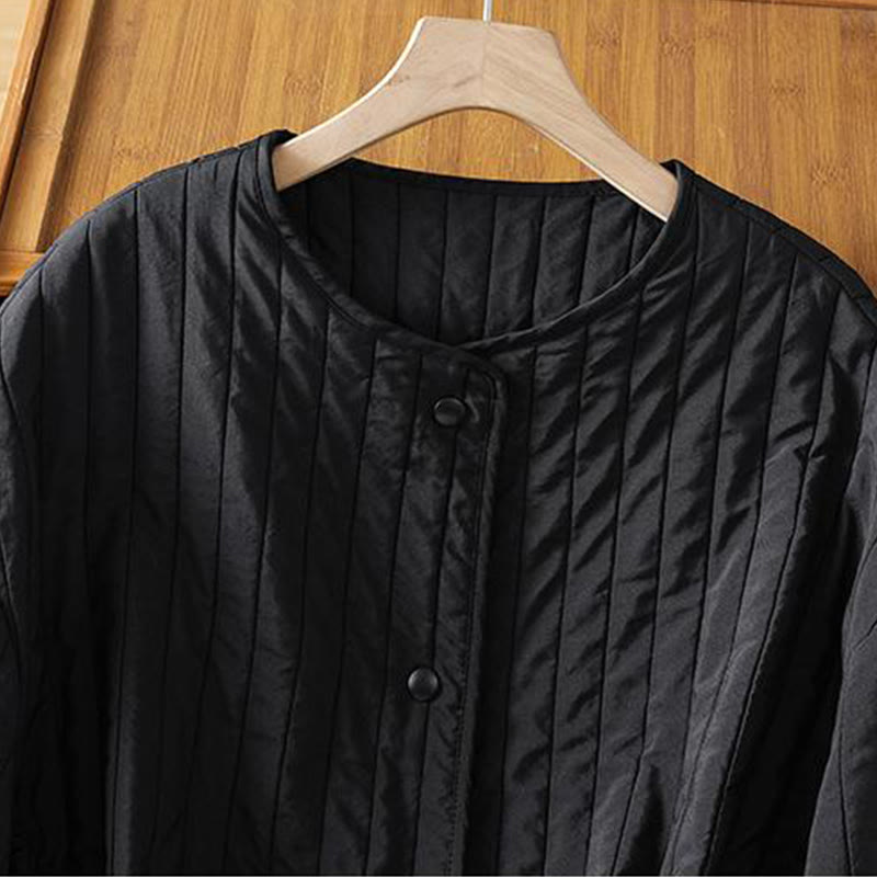 Chaqueta de algodón de manga larga con cuello redondo y cordón ajustable para mujer de Buddha Stones con bolsillo - image 3