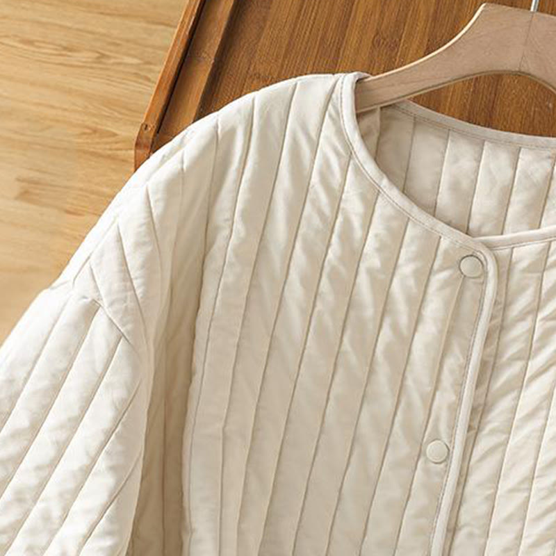 Chaqueta de algodón de manga larga con cuello redondo y cordón ajustable para mujer de Buddha Stones con bolsillo - image 14