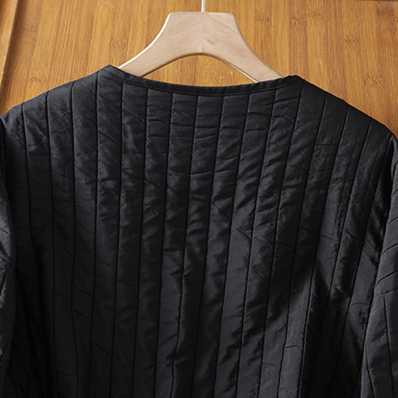 Chaqueta de algodón de manga larga con cuello redondo y cordón ajustable para mujer de Buddha Stones con bolsillo - image 4