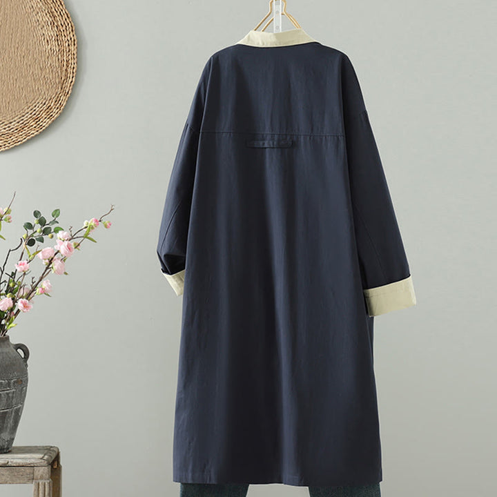 Abrigo de algodón de manga larga con bolsillos y botones de solapa con diseño patchwork para mujer con Buddha Stones - image 13