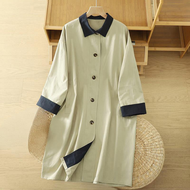 Abrigo de algodón de manga larga con bolsillos y botones de solapa con diseño patchwork para mujer con Buddha Stones - Amarillo vara de oro claro - US12，UK/AU16，EU44 (XL) - image 1