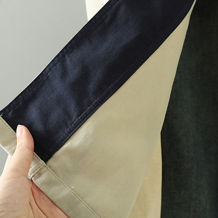 Abrigo de algodón de manga larga con bolsillos y botones de solapa con diseño patchwork para mujer con Buddha Stones - image 19