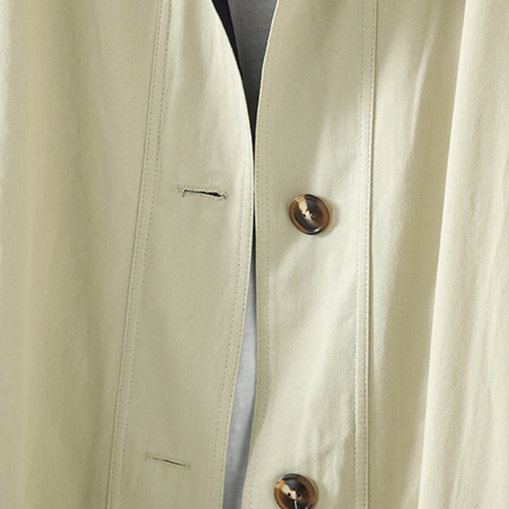 Abrigo de algodón de manga larga con bolsillos y botones de solapa con diseño patchwork para mujer con Buddha Stones - image 7