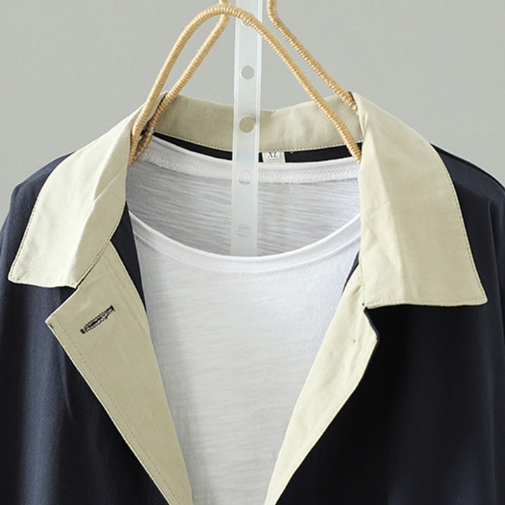 Abrigo de algodón de manga larga con bolsillos y botones de solapa con diseño patchwork para mujer con Buddha Stones - image 14