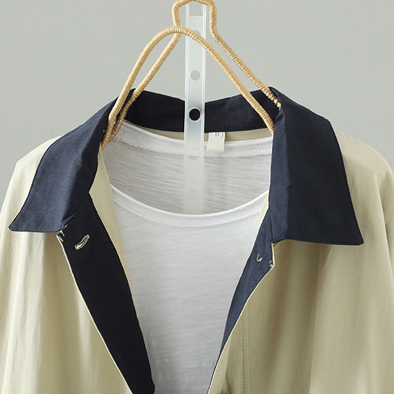 Abrigo de algodón de manga larga con bolsillos y botones de solapa con diseño patchwork para mujer con Buddha Stones - image 3