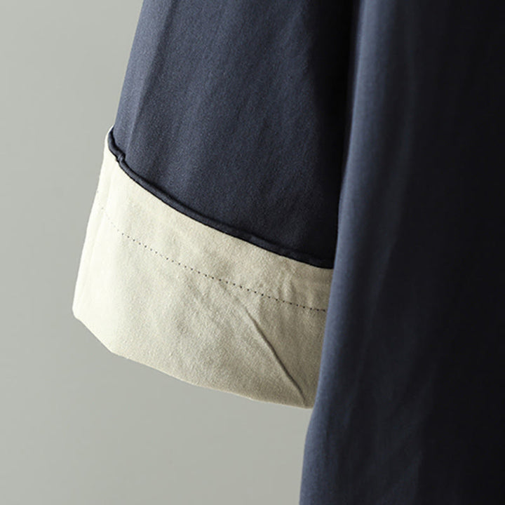 Abrigo de algodón de manga larga con bolsillos y botones de solapa con diseño patchwork para mujer con Buddha Stones - image 16