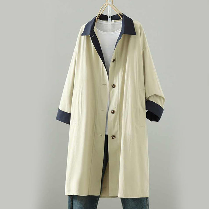 Abrigo de algodón de manga larga con bolsillos y botones de solapa con diseño patchwork para mujer con Buddha Stones - image 0