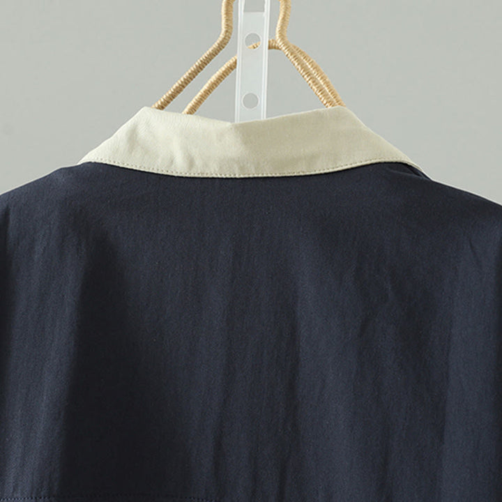 Abrigo de algodón de manga larga con bolsillos y botones de solapa con diseño patchwork para mujer con Buddha Stones - image 15