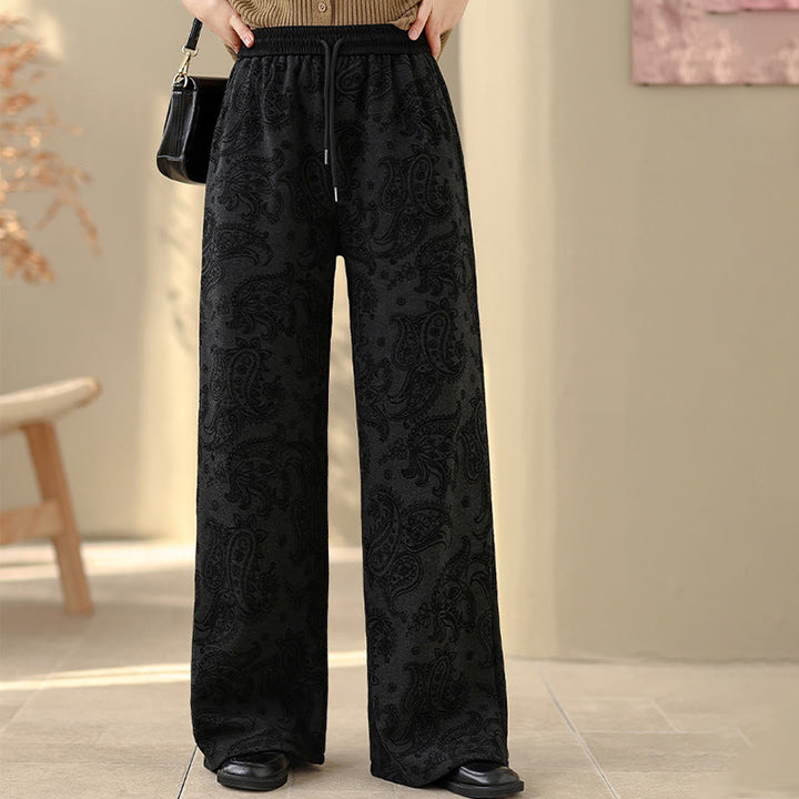 Pantalones de algodón con forro polar térmico, pernera ancha y bolsillos, estampado paisley jacquard con Buddha Stones para mujer - image 10