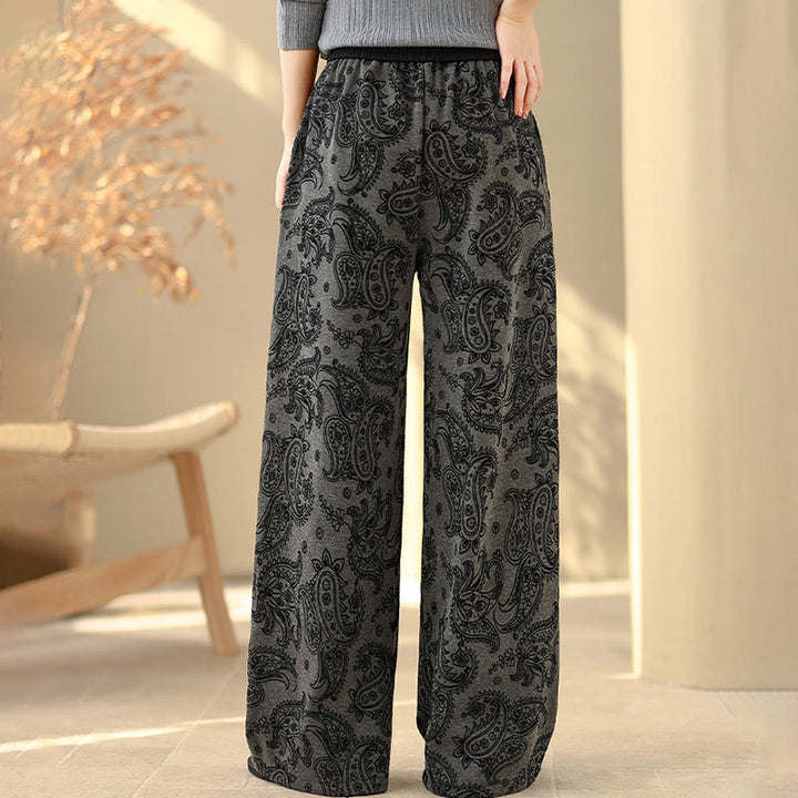 Pantalones de algodón con forro polar térmico, pernera ancha y bolsillos, estampado paisley jacquard con Buddha Stones para mujer - image 4