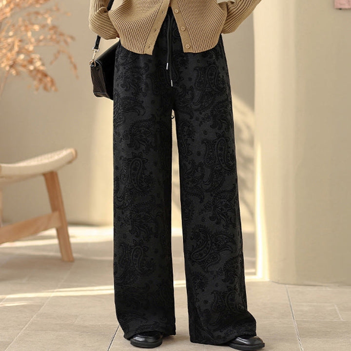 Pantalones de algodón con forro polar térmico, pernera ancha y bolsillos, estampado paisley jacquard con Buddha Stones para mujer - image 9