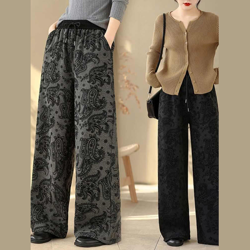 Pantalones de algodón con forro polar térmico, pernera ancha y bolsillos, estampado paisley jacquard con Buddha Stones para mujer - image 14