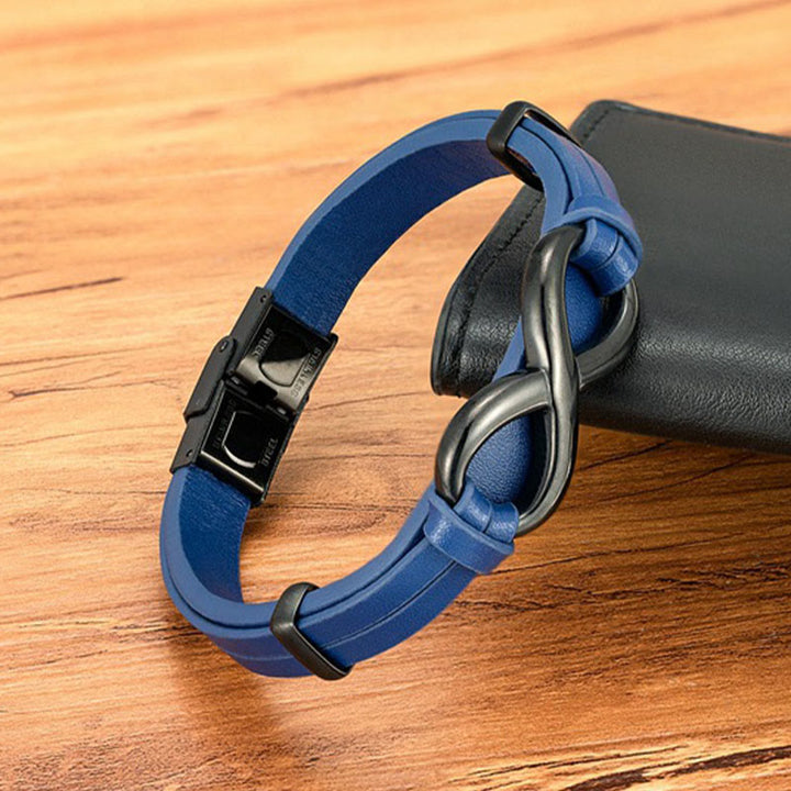 Pulsera de cuero reforzado multicolor de acero y titanio con diseño infinito de Buddha Stones - image 12