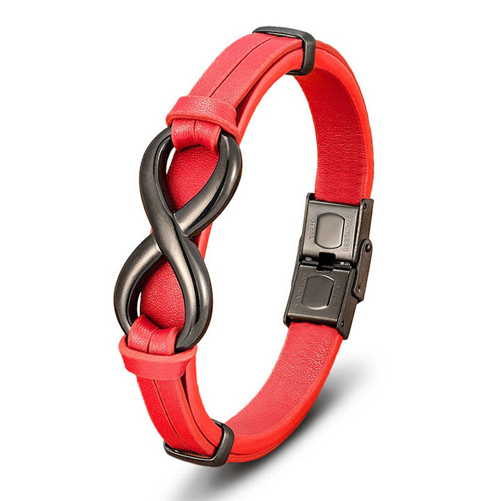 Pulsera de cuero reforzado multicolor de acero y titanio con diseño infinito de Buddha Stones - image 17