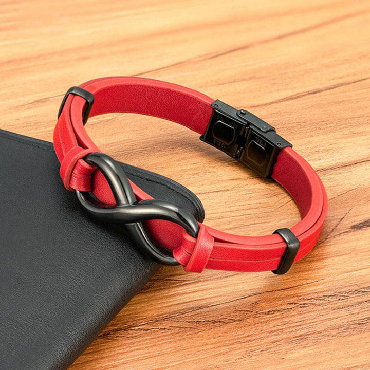 Pulsera de cuero reforzado multicolor de acero y titanio con diseño infinito de Buddha Stones - image 15