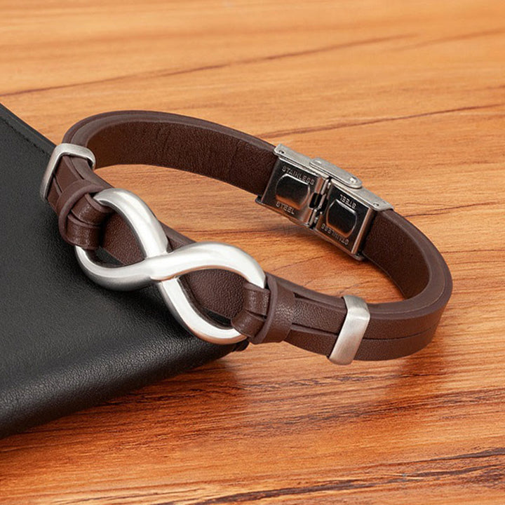 Pulsera de cuero reforzado multicolor de acero y titanio con diseño infinito de Buddha Stones - image 10