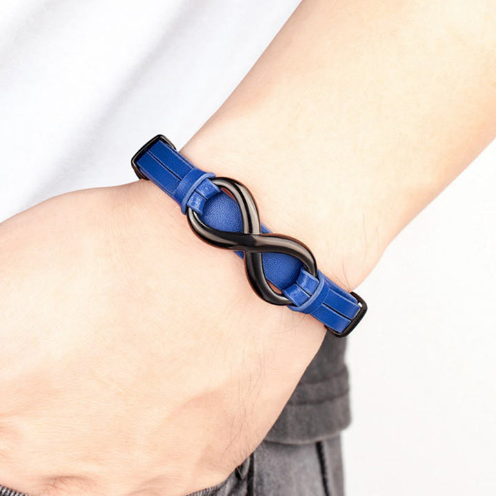 Pulsera de cuero reforzado multicolor de acero y titanio con diseño infinito de Buddha Stones - image 13