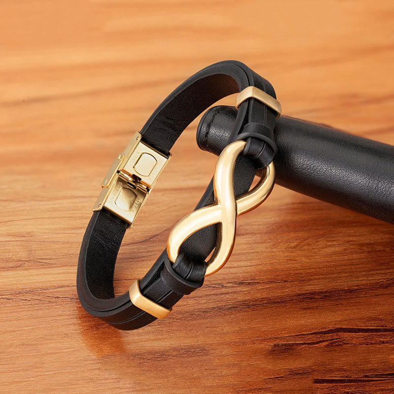 Pulsera de cuero reforzado multicolor de acero y titanio con diseño infinito de Buddha Stones - image 1