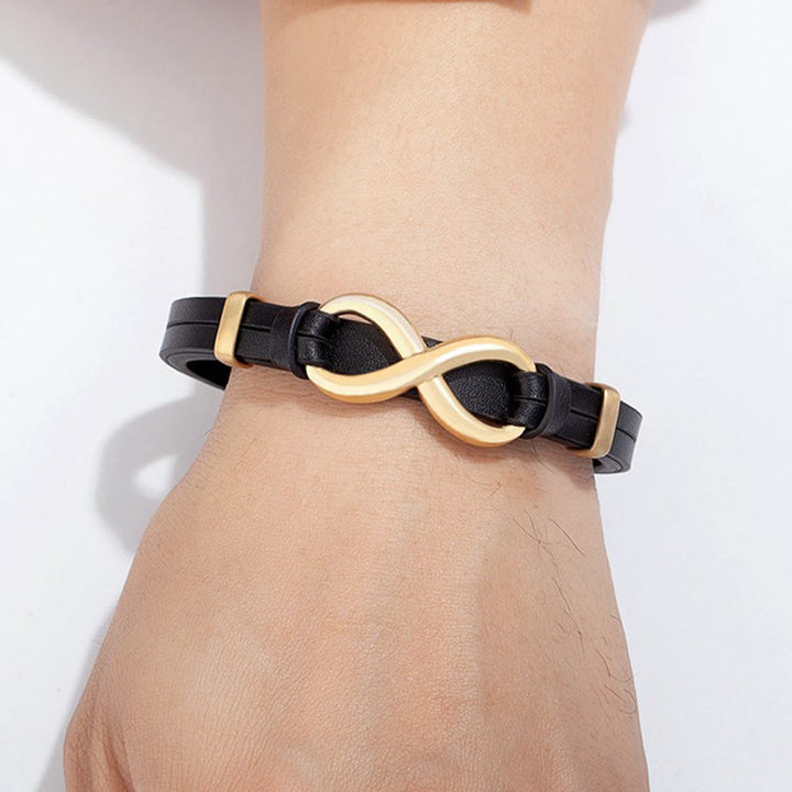 Pulsera de cuero reforzado multicolor de acero y titanio con diseño infinito de Buddha Stones - image 2