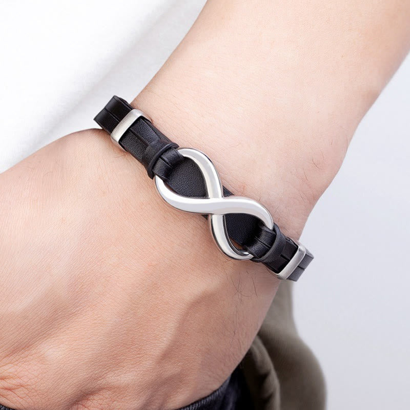 Pulsera de cuero reforzado multicolor de acero y titanio con diseño infinito de Buddha Stones - image 8