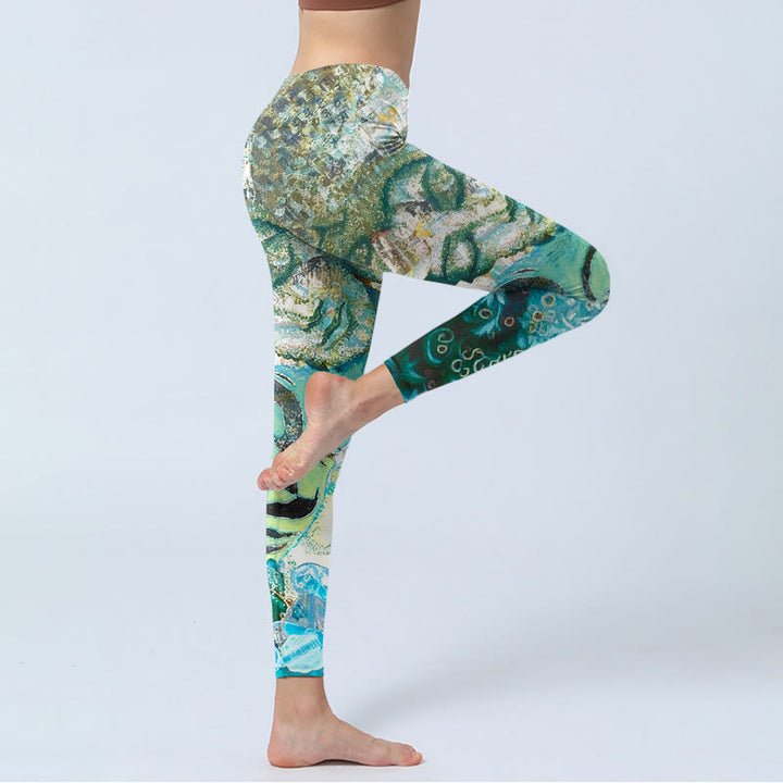 Leggings de yoga para mujer con estampado de pavo real, loto y Buddha Stones, símbolo Om, figura humana - image 4
