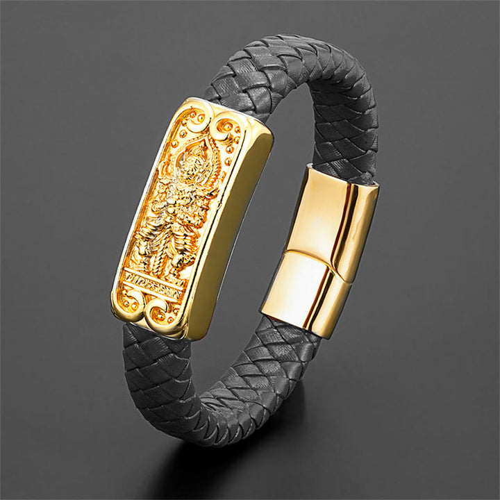 Pulsera reforzada de cuero, acero y titanio con símbolo de Buda y Buddha Stones de Buda - image 1