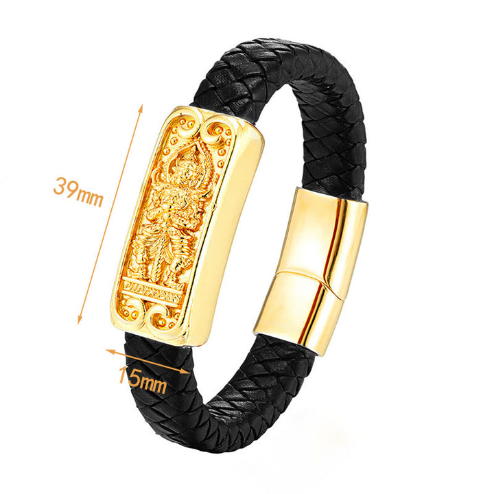 Pulsera reforzada de cuero, acero y titanio con símbolo de Buda y Buddha Stones de Buda - image 2