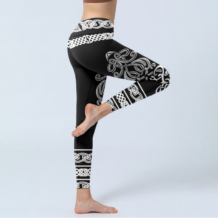 Leggings de yoga para mujer con estampado de nudo celta simétrico y Buddha Stones - image 4
