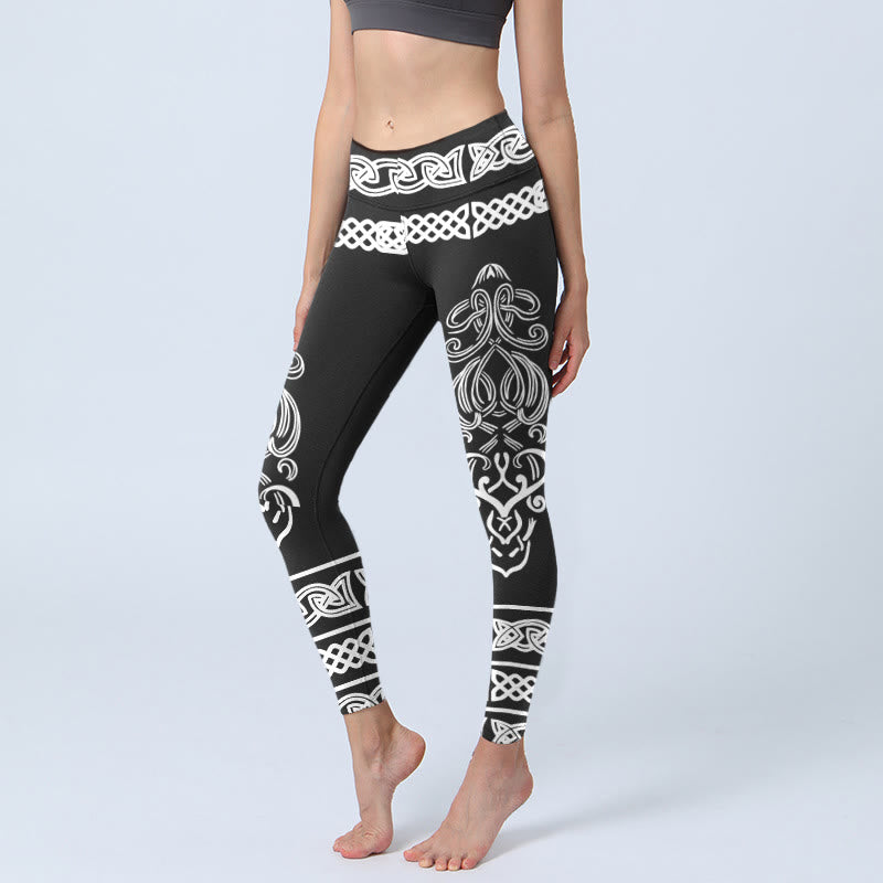 Leggings de yoga para mujer con estampado de nudo celta simétrico y Buddha Stones - Negro - US18，UK/AU22，EU50 (4XL) - image 0