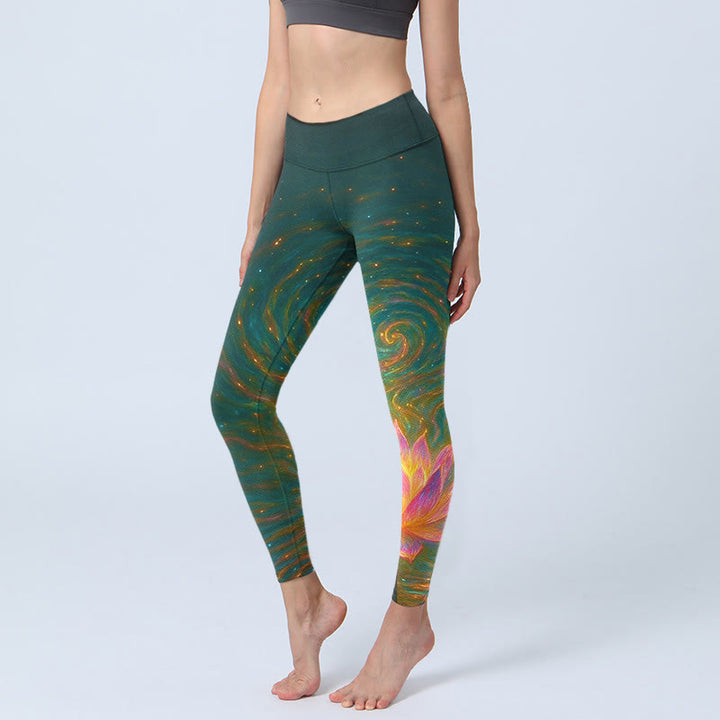 Leggings de yoga para mujer con estampado de ondas de agua de loto y Buddha Stones - Negro - US18，UK/AU22，EU50 (4XL) - image 0