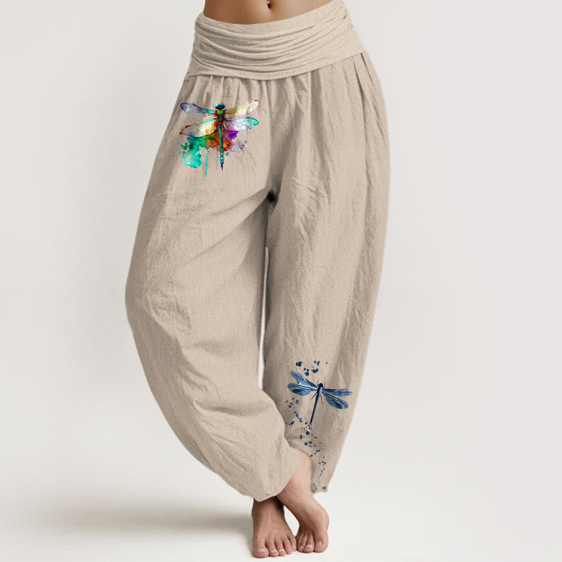 Pantalones Buddha Stones de algodón puro con estampado de libélula de ensueño para mujer con cintura elástica - Broncearse - US16，UK/AU20，EU48 (3XL) - image 11