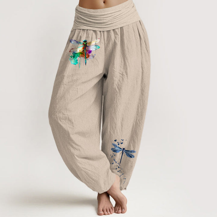 Pantalones Buddha Stones de algodón puro con estampado de libélula de ensueño para mujer con cintura elástica - Broncearse - US16，UK/AU20，EU48 (3XL) - image 11