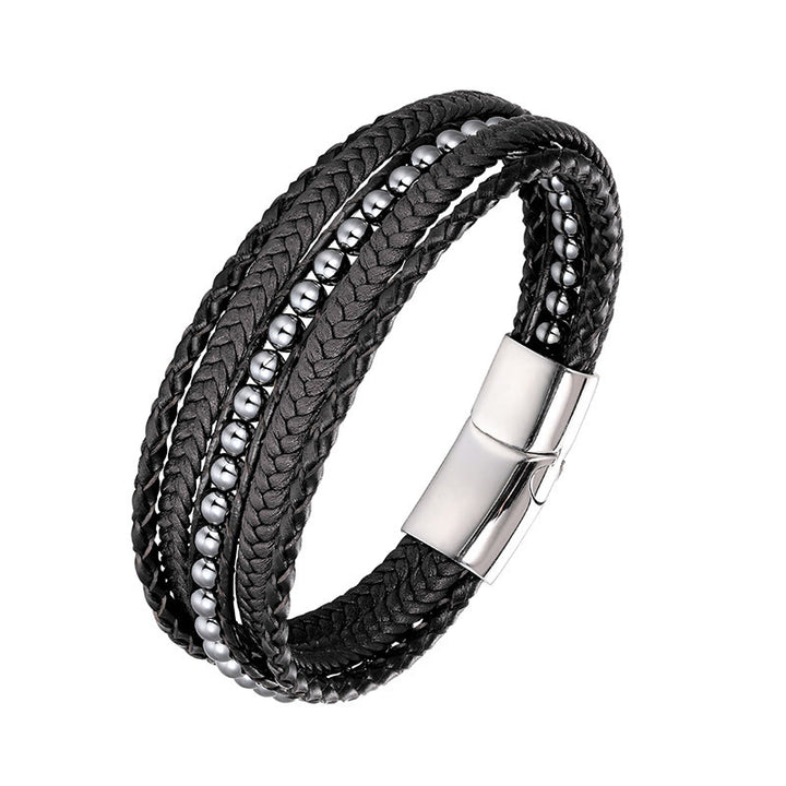 Pulsera de cuero reforzado con cuentas de amazonita, ágata india, hematita y Buddha Stones - Hebilla de plata y hematita - 18-22 cm - image 10