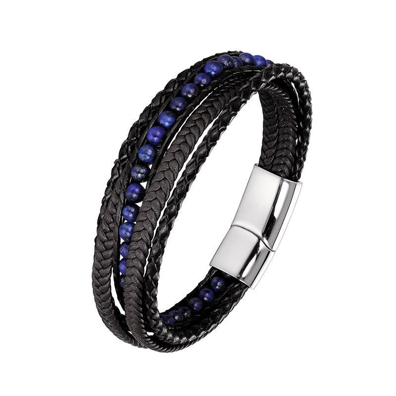 Pulsera de cuero reforzado con cuentas de amazonita, ágata india, hematita y Buddha Stones - Hebilla de plata lazurita - 18-22 cm - image 13